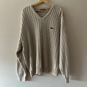 Vintage Cypress Links Knit V-Neck Sweater Mens Size Large Beige Golf Made In USA